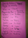 In preparation, a student had written some vocabulary.
